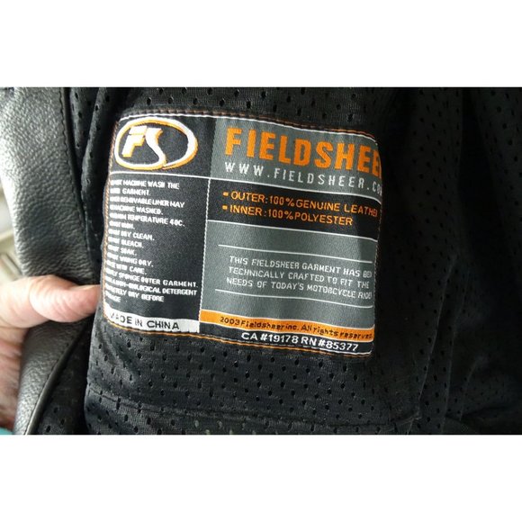 Fieldsheer Padded Black/Grey Leather Padded Motorcycle Jacket Track Pad II Sz 10 - Picture 4 of 7